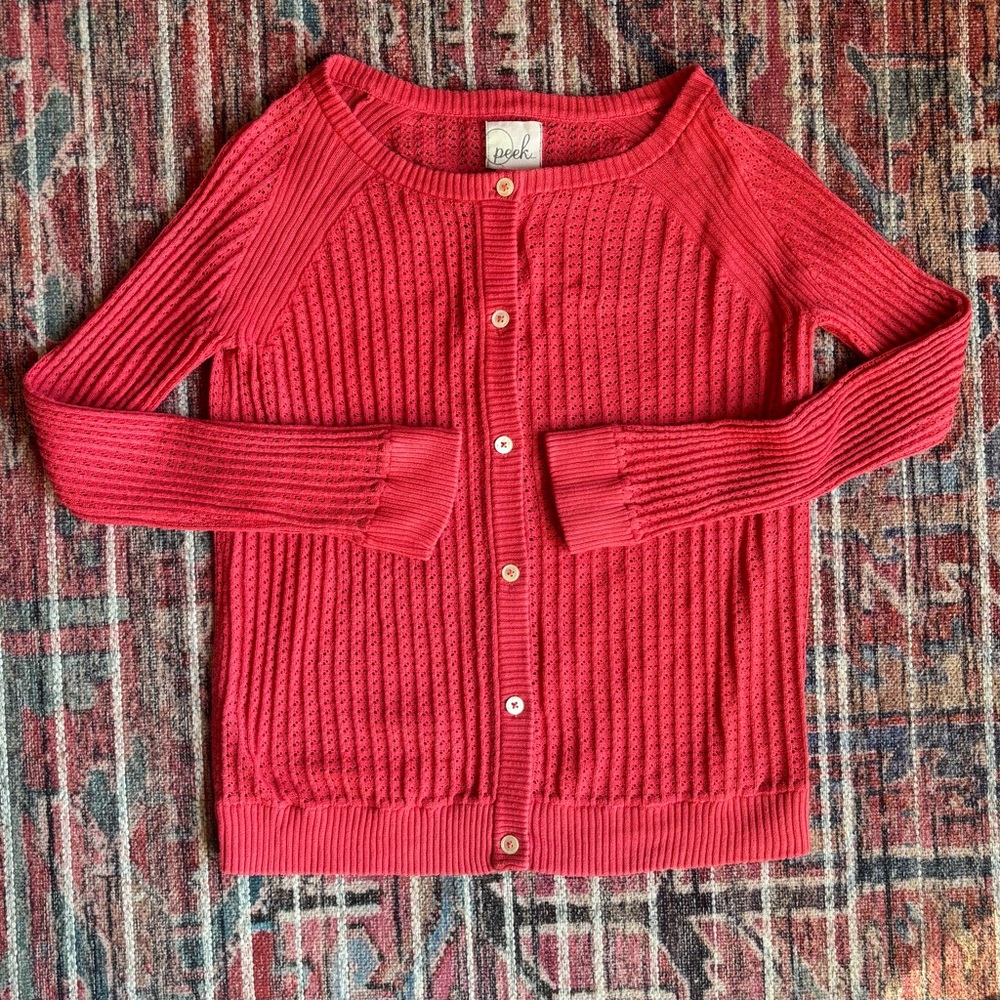 Pink Peek Size 12 Pointelle Ribbed Cotton Cardigan